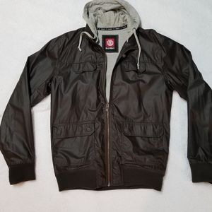 Mens faux leather jacket with hood